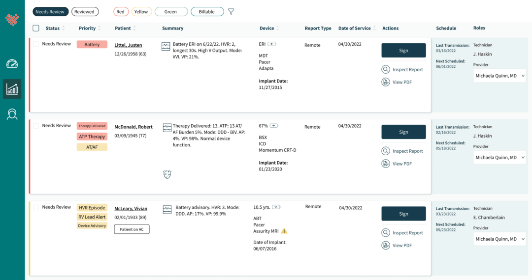 Vector Patient Care Platform Transmission View