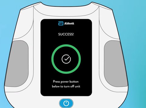 Transmitter screen showing a green ring and the word Success